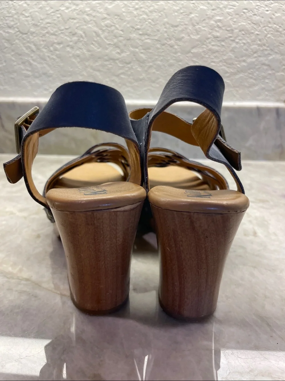 Korks Woven Strappy Slingback Sandals in Navy